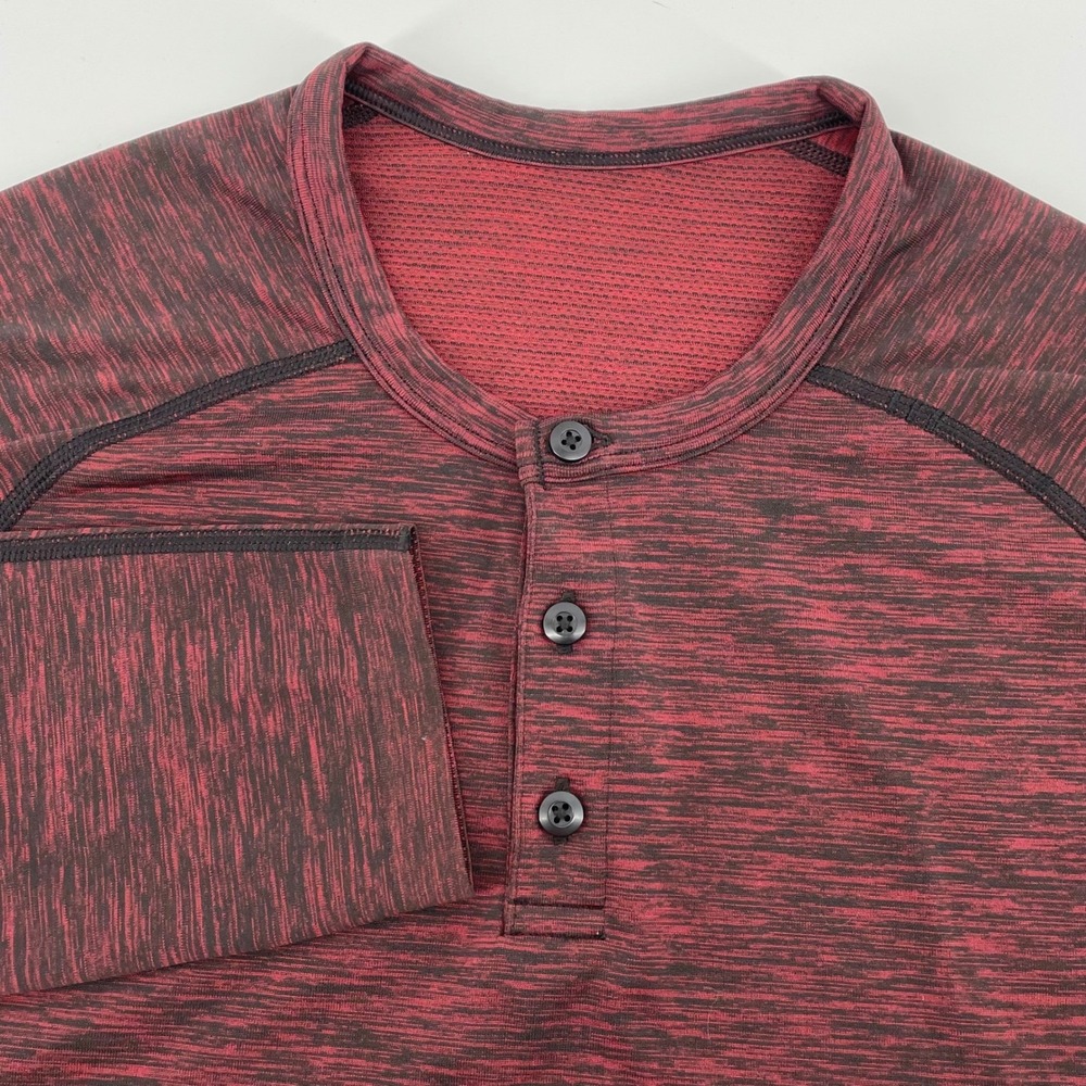 Lululemon Metal Vent Tech Henley Long Sleeve Men's Medium Red Black Space Dye